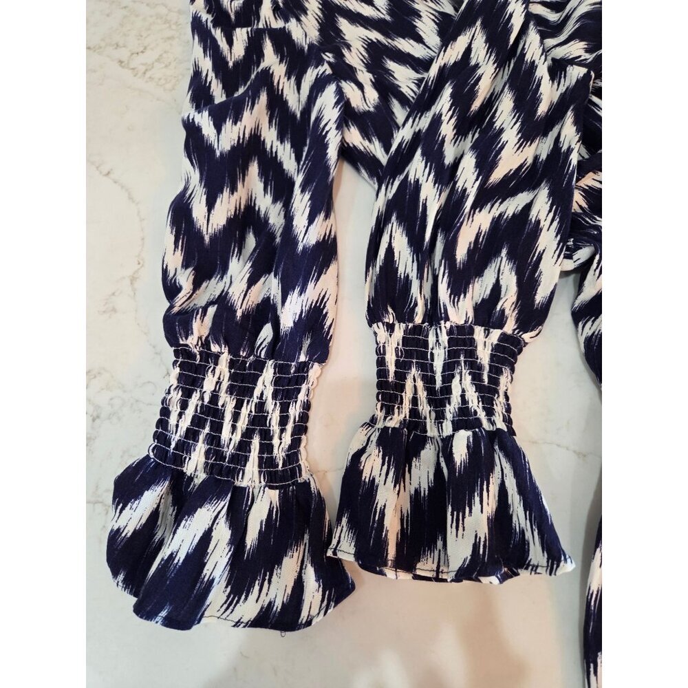 Pomander Place Navy Ikat Kenzo Mini Dress Medium Empire Waist Swing Boho Preppy - Picture 6 of 11